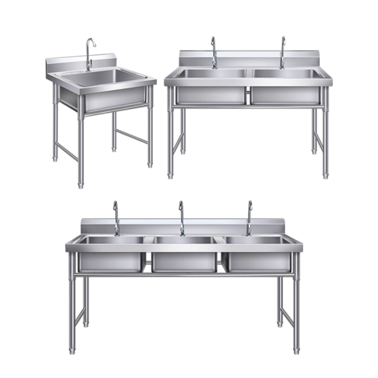 Commercial Triple Compartment Stainless Steel Sink Fire-Retardant Coating Heavy-Duty Capacity for Food Service Industry High