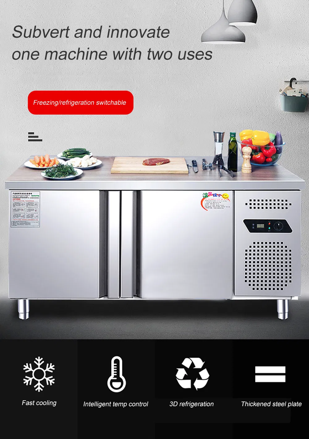 Food Prep Workbench Stainless Steel Kitchen Under Counter Refrigerating Worktable