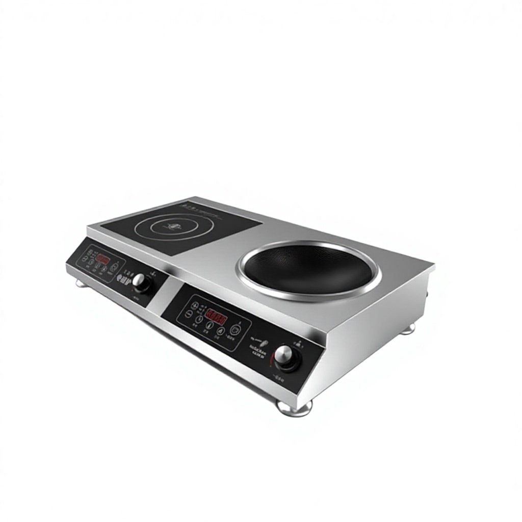 Foreign Trade Southeast Asia 304 Stainless Steel Horizontal 2 Commercial Electric Induction Cooker Double Stove 7000W 220V Black
