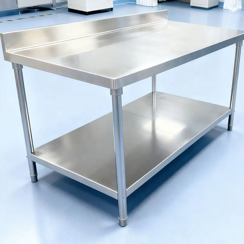 Double-Layer Stainless Steel Worktable with Back-Splash - Commercial Kitchen Prep Table for Hotel &amp; Restaurant