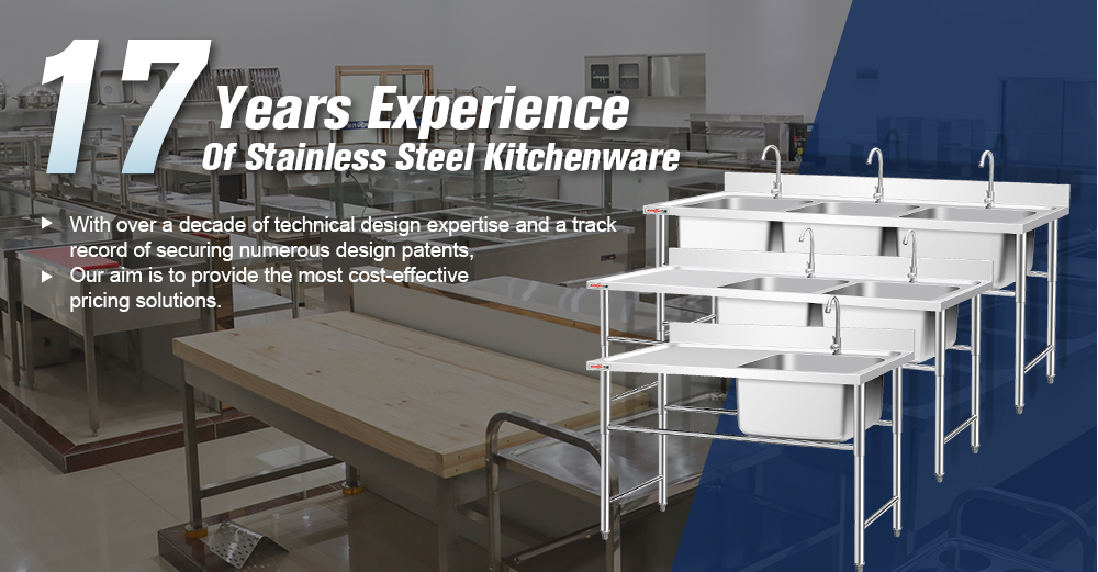 NSF American Style 304 201 Stainless Steel Restaurant 3 Compartment Commercial Sink with Drainboard Commercial Food Prep Table
