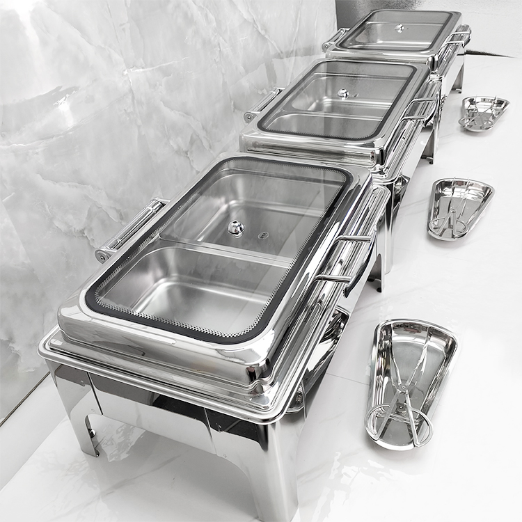 Restaurant Equipment Silver Chaffing Dishes Buffet Catering Stainless Steel Hydraulic Chafing Dish Buffet Set