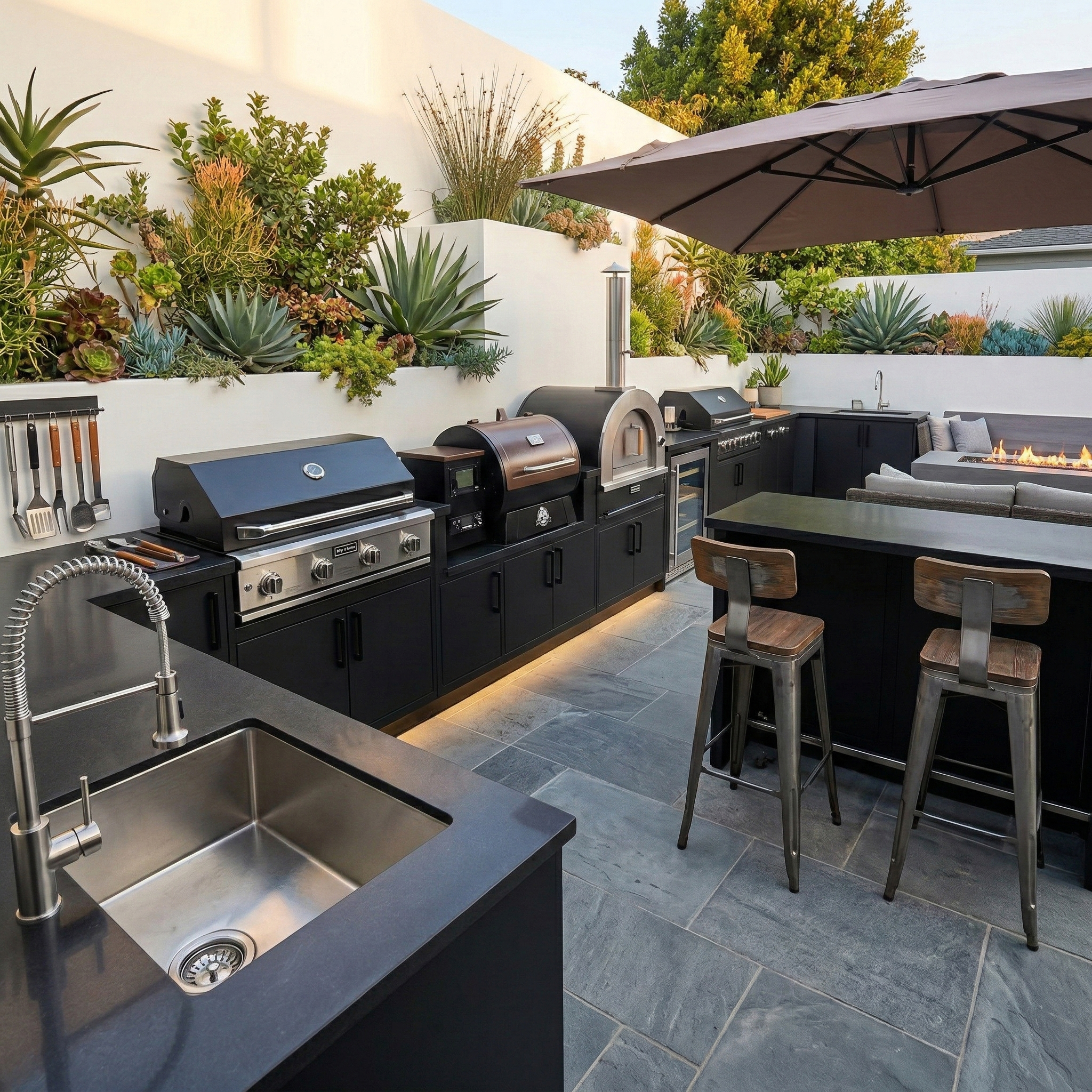 Custom Modular Stainless Steel Outdoor Kitchen With BBQ High Temperature Resistance High Quality SS304 Outdoor Kitchen BBQ Grill