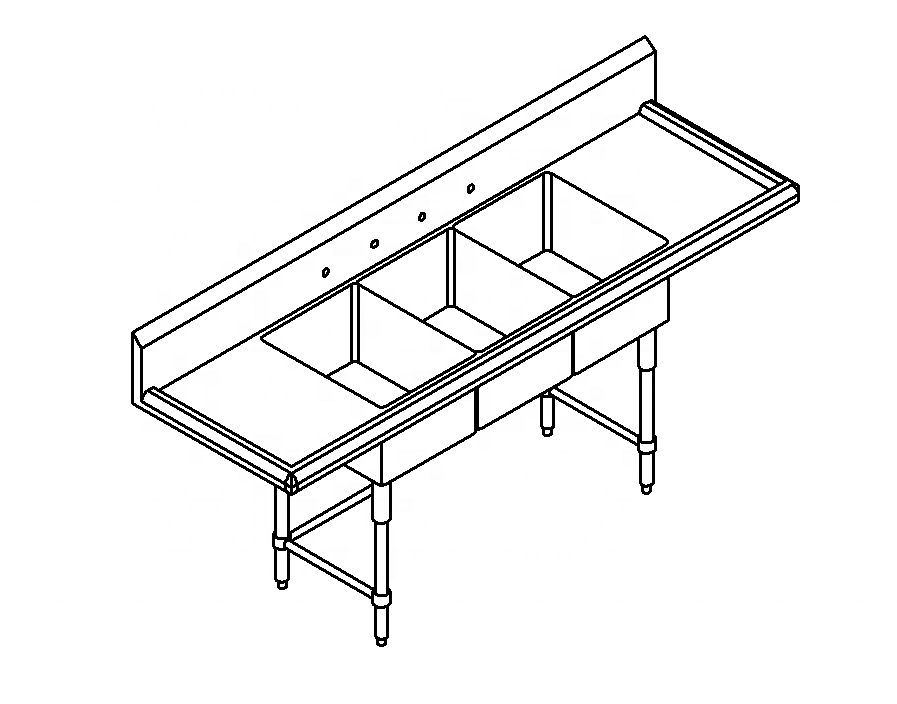 Stainless Steel Three Compartment Commercial Sink Triple Sink for Commercial Kitchen
