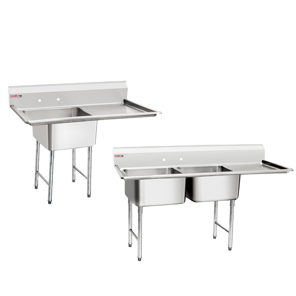 NSF American Style 304 201 Stainless Steel Restaurant 3 Compartment Commercial Sink with Drainboard Commercial Food Prep Table