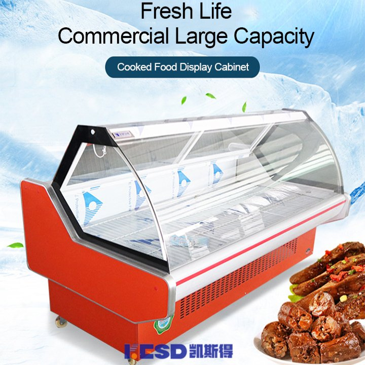 Supermarket Open Counter Fresh Meat Display Chiller Showcase Chest Freezer Sliding Glass Fridge Meat Deli Showcase Cooler