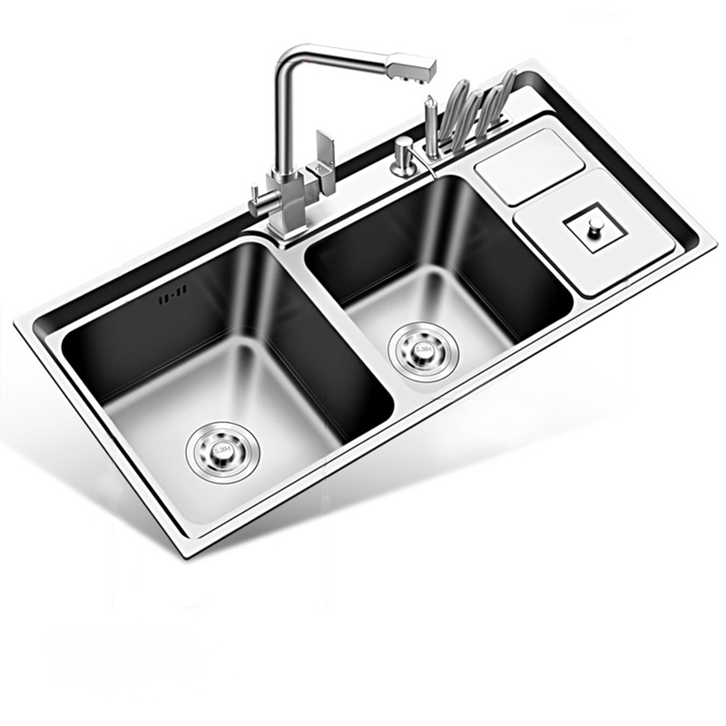304 Stainless Steel Light Luxury Kitchen Sink Faucet Three Compartments Multifunctional Vegetable Washing Dishwashing Basin