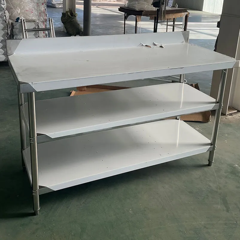 Food Prep Rust Proof Stainless Steel Triple Layer Worktable with Backsplash