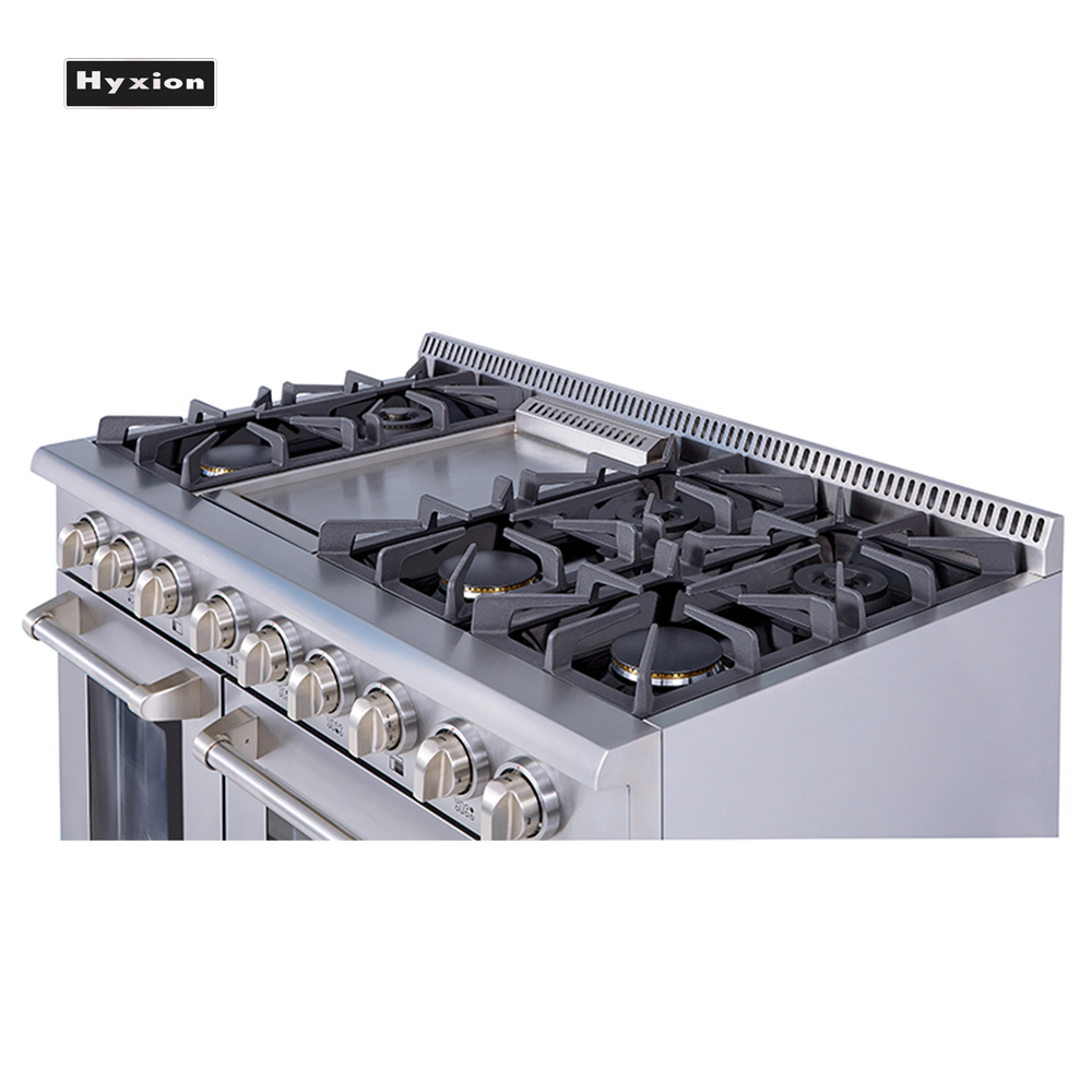 Hyxion Home Kitchen 48" 6 Burner Gas Range Double Electric Oven and Griddle with Cookers