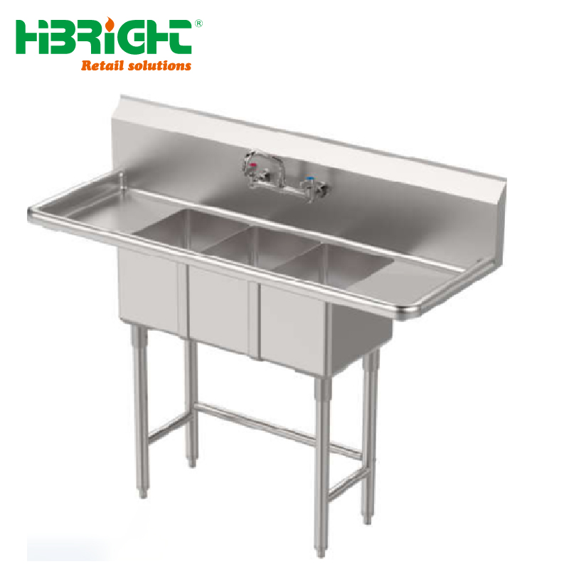 HIGHBRIGHT Durable American Style Commercial Hotel Restaurant Supplies Stainless Steel 1/2/3 Compartment Kitchen Sink Table