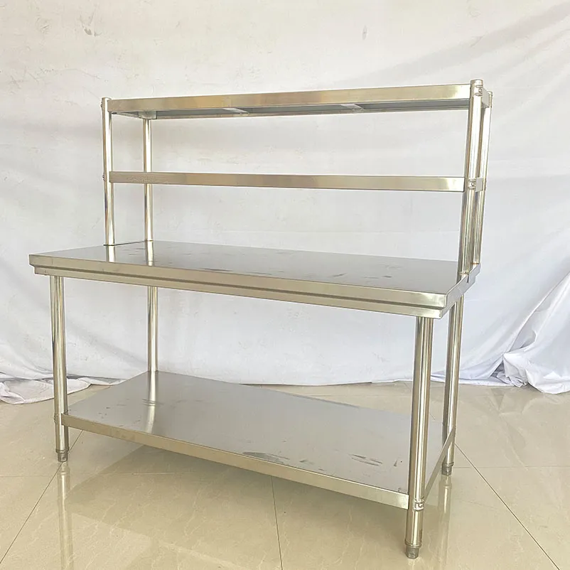 Durable Steel-Frame Food Prep Table Flat-Plate Worktable with Overshelf