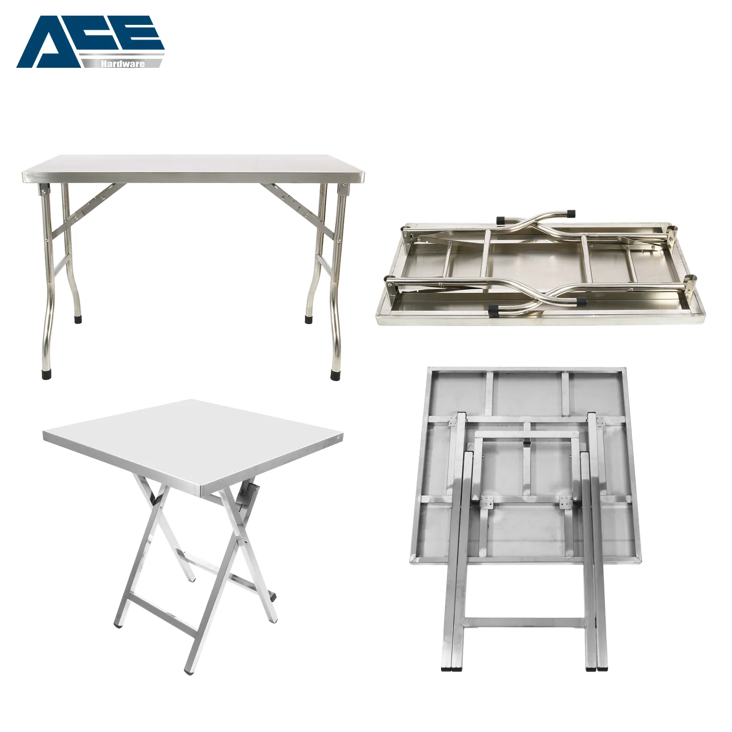 201 Stainless Steel Folding Workbench Durable Commercial Prep Table with Storage Shelf