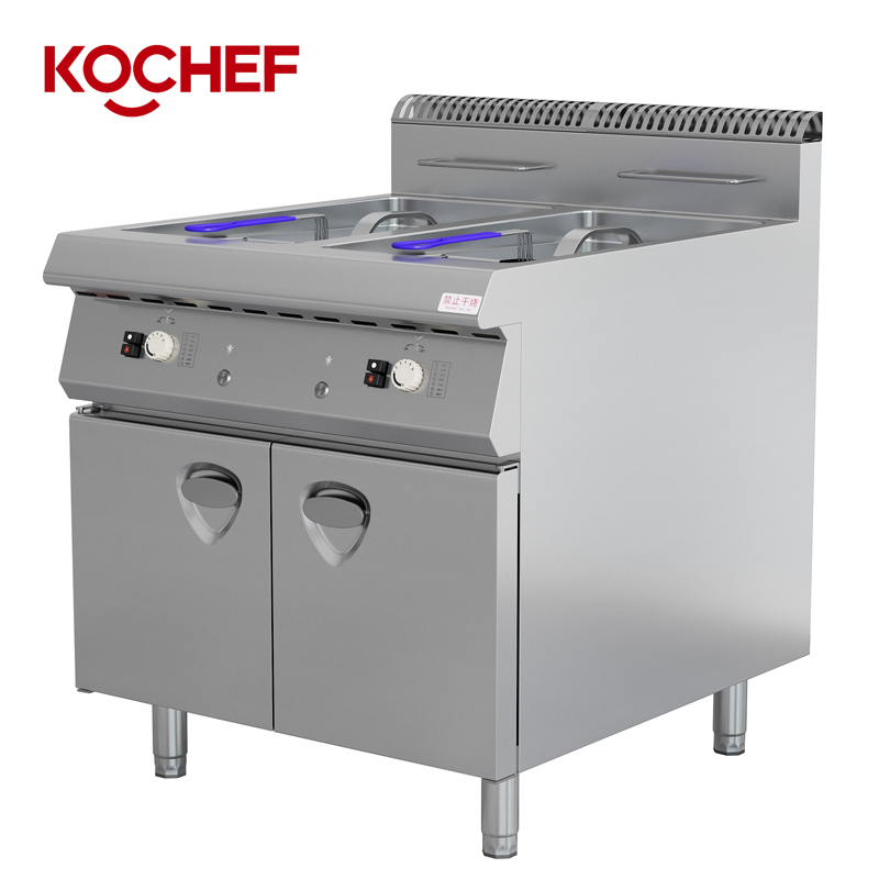 Heavy-Duty Stainless Steel 50L Gas Style Dual Tank Commercial Deep Fryers with Cabinet for Meat, Seafood, Chips, Cookies, Donuts