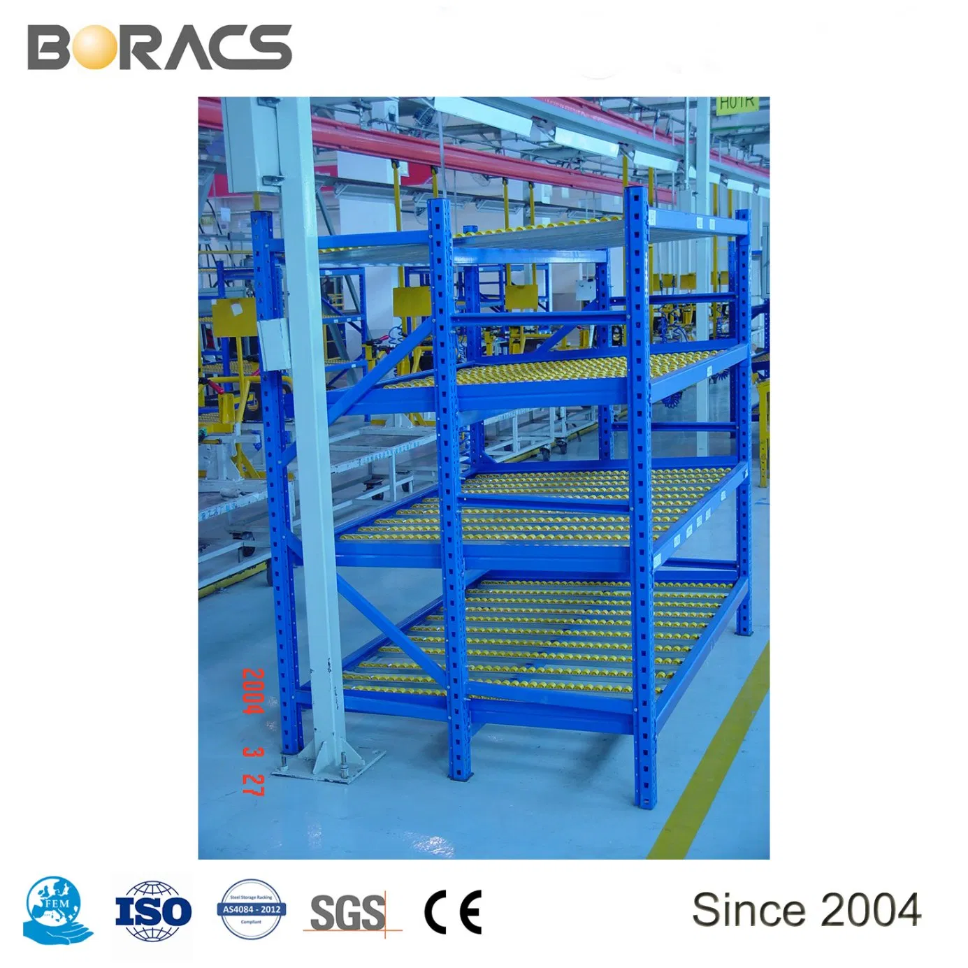 Metal Steel Gravity Carton Flow Racking with Wheels, Selective Warehouse Roller Racking System