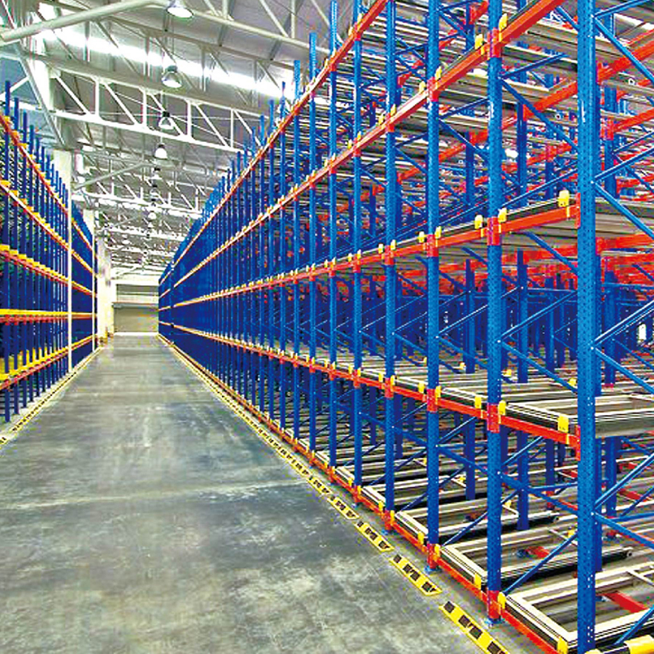 Reinforced Steel 5 Layer Push Back Pallet Racking Heavy Duty Efficient Goods Picking Warehouse Storage Shelving