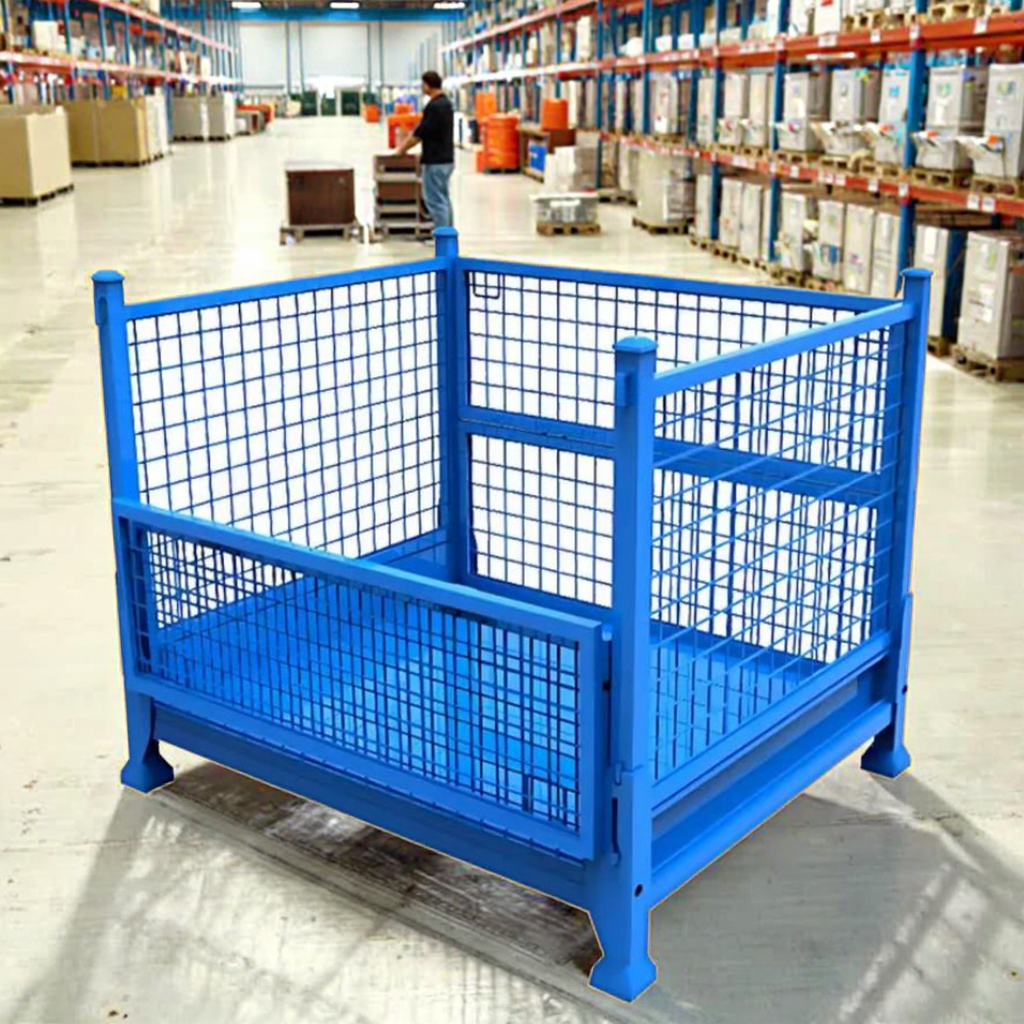 Stackable Heavy-Duty Steel Cargo Storage Folding Pallet Cages ODM Metal Wire Design Industrial Warehouse Racks