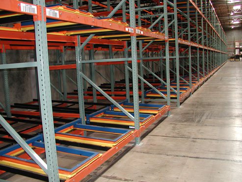 Push Back Racking System Side View