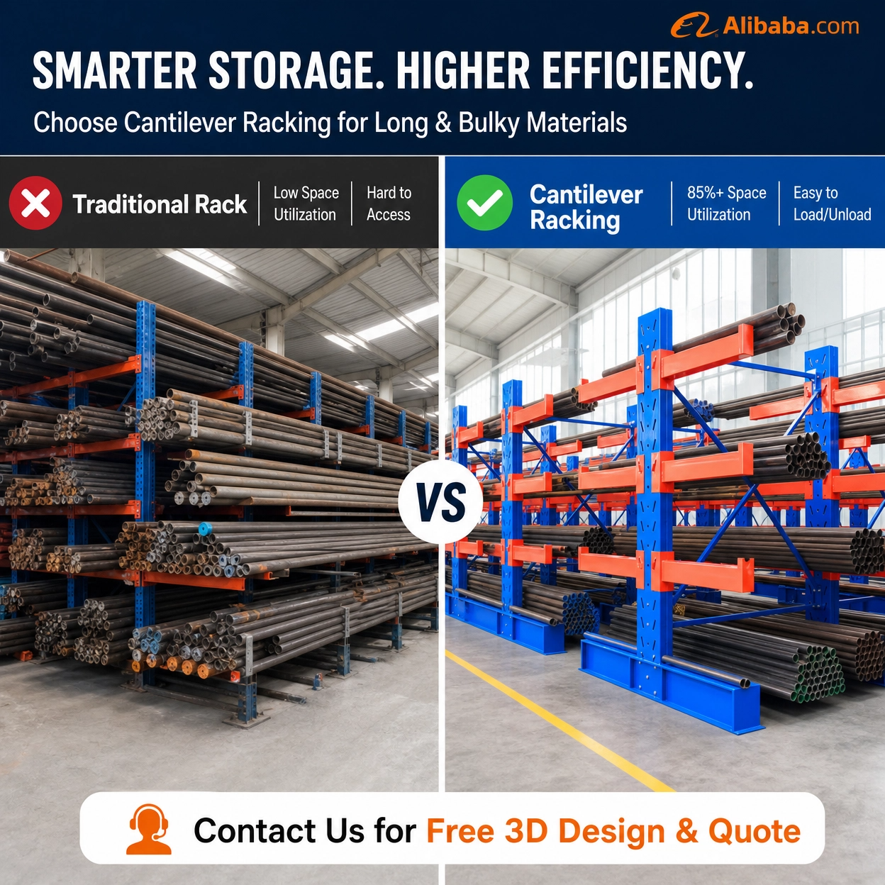 Smartlog Adjustable Single Sided Cantilever Rack Cantilever Racking Pallet Racking For Large Lumber Warehouse Storage