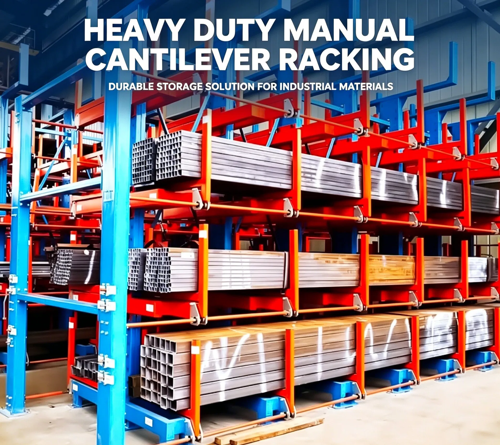 Heavy Duty Manual Crank Cantilever Rack Roll out Storage System for Steel Plate Mold and Long Material Storage