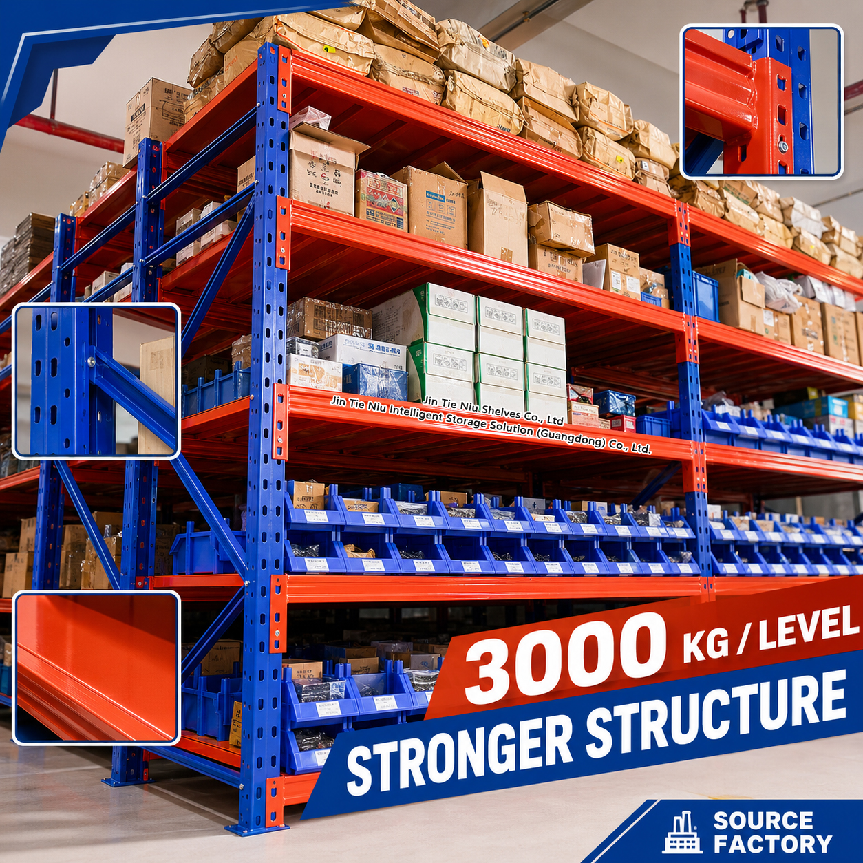 2000KG Adjustable 5 Storage Levels Heavy Duty Shelving System For Bins Spare Parts And Cartons Steel Decks Panel Racking