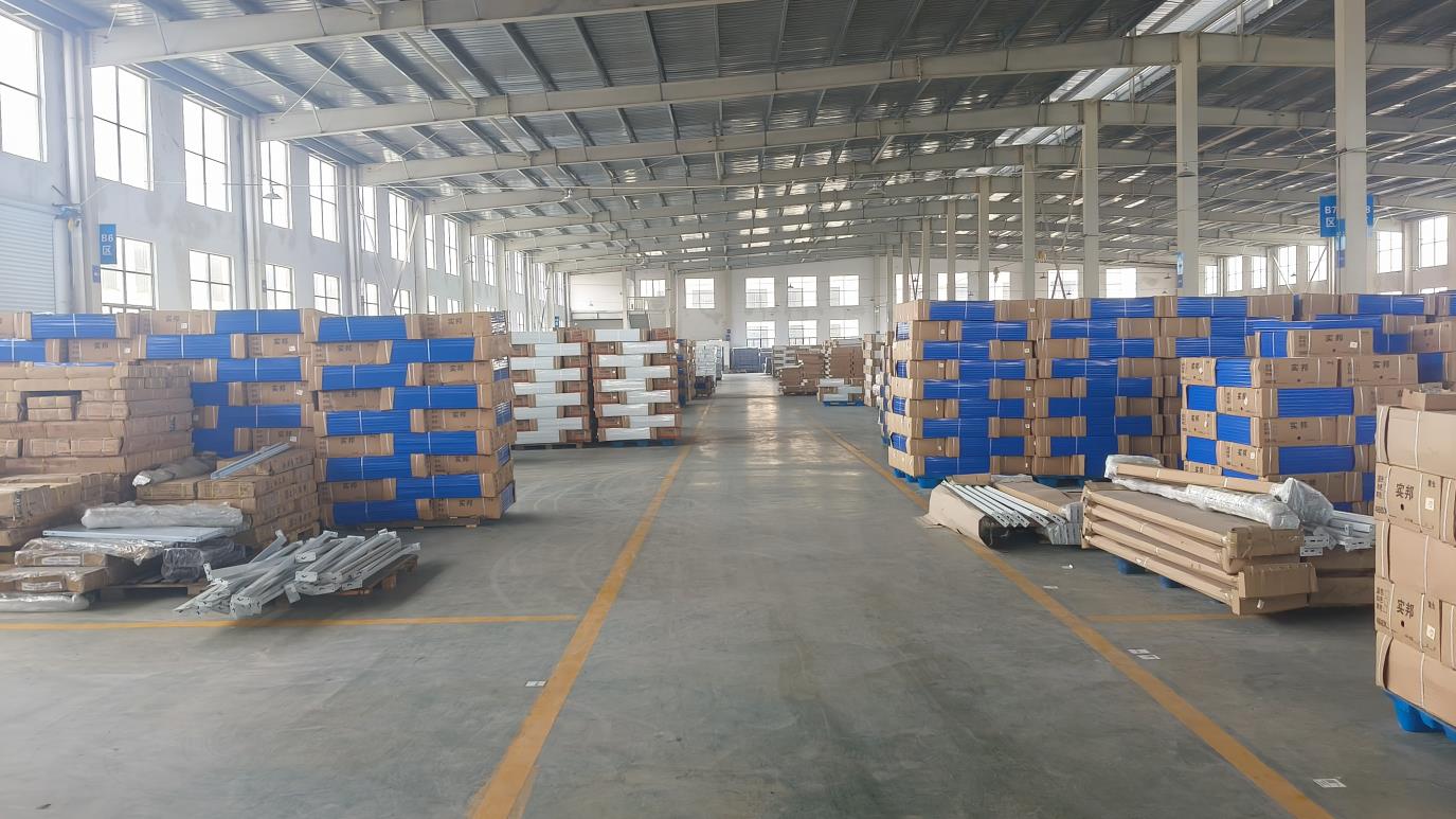 LogiSteel factory warehouse interior showing finished racking products