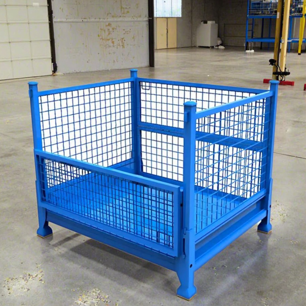 Stackable Heavy-Duty Steel Cargo Storage Folding Pallet Cages ODM Metal Wire Design Industrial Warehouse Racks