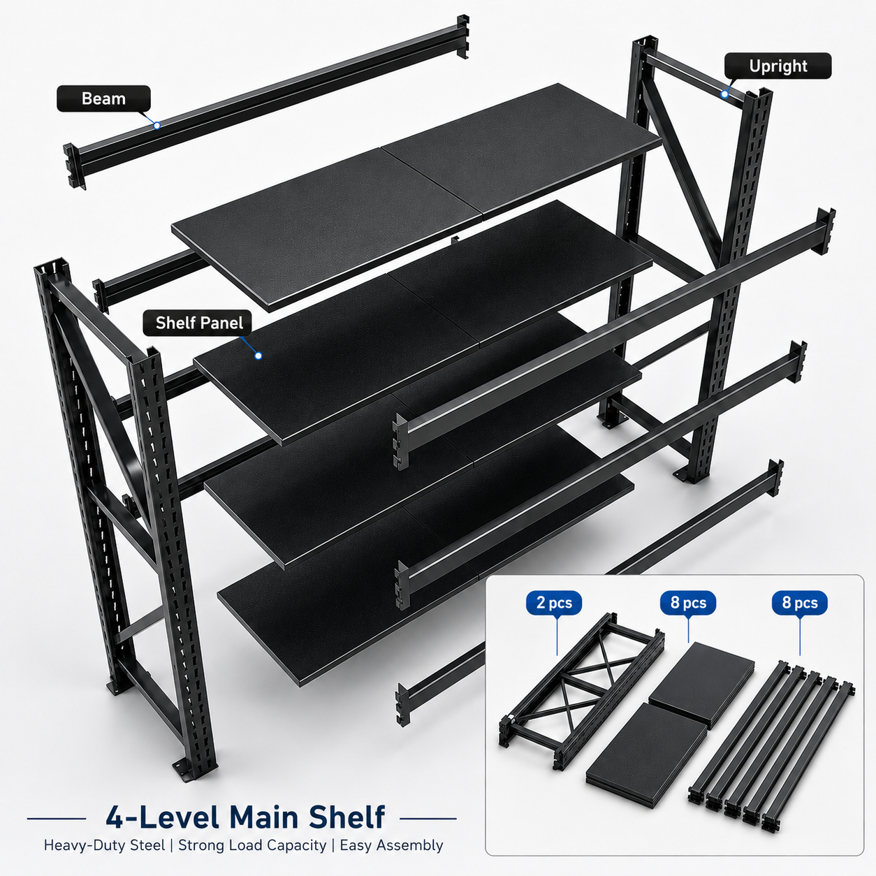 Heavy Duty Garage Storage Racks Industrial Steel Shelving Units Warehouse Storage System High Load Metal Shelves for Tools