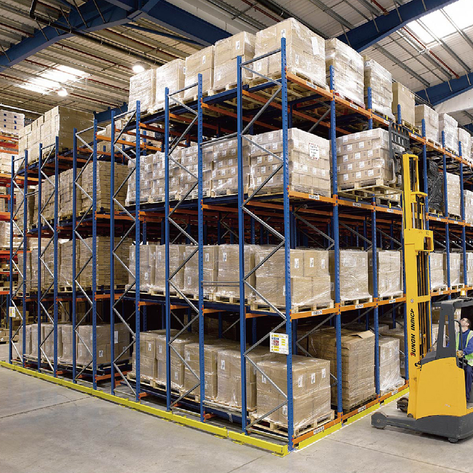 Reinforced Steel 5 Layer Push Back Pallet Racking Heavy Duty Efficient Goods Picking Warehouse Storage Shelving