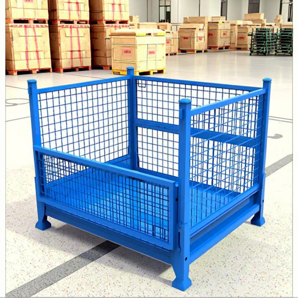 Stackable Heavy-Duty Steel Cargo Storage Folding Pallet Cages ODM Metal Wire Design Industrial Warehouse Racks