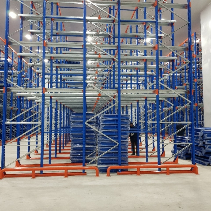 Drive In Racking System With High Density Storage Design Allowing Forklift Entry Maximizing Warehouse Space Utilization