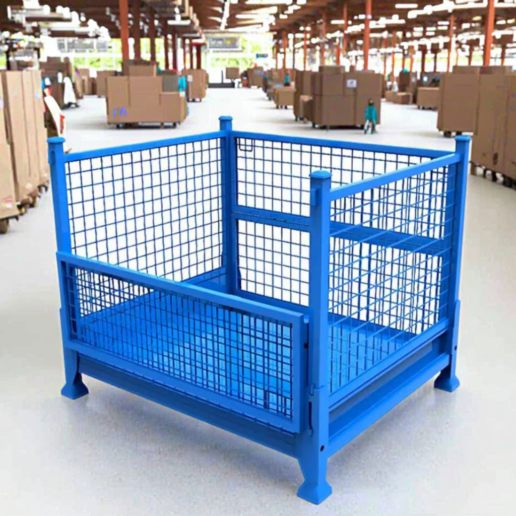 Stackable Heavy-Duty Steel Cargo Storage Folding Pallet Cages ODM Metal Wire Design Industrial Warehouse Racks
