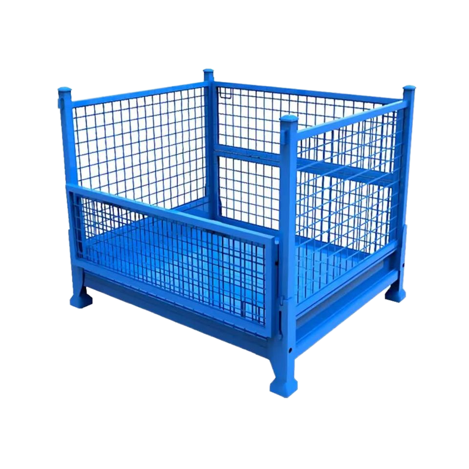 Stackable Heavy-Duty Steel Cargo Storage Folding Pallet Cages ODM Metal Wire Design Industrial Warehouse Racks