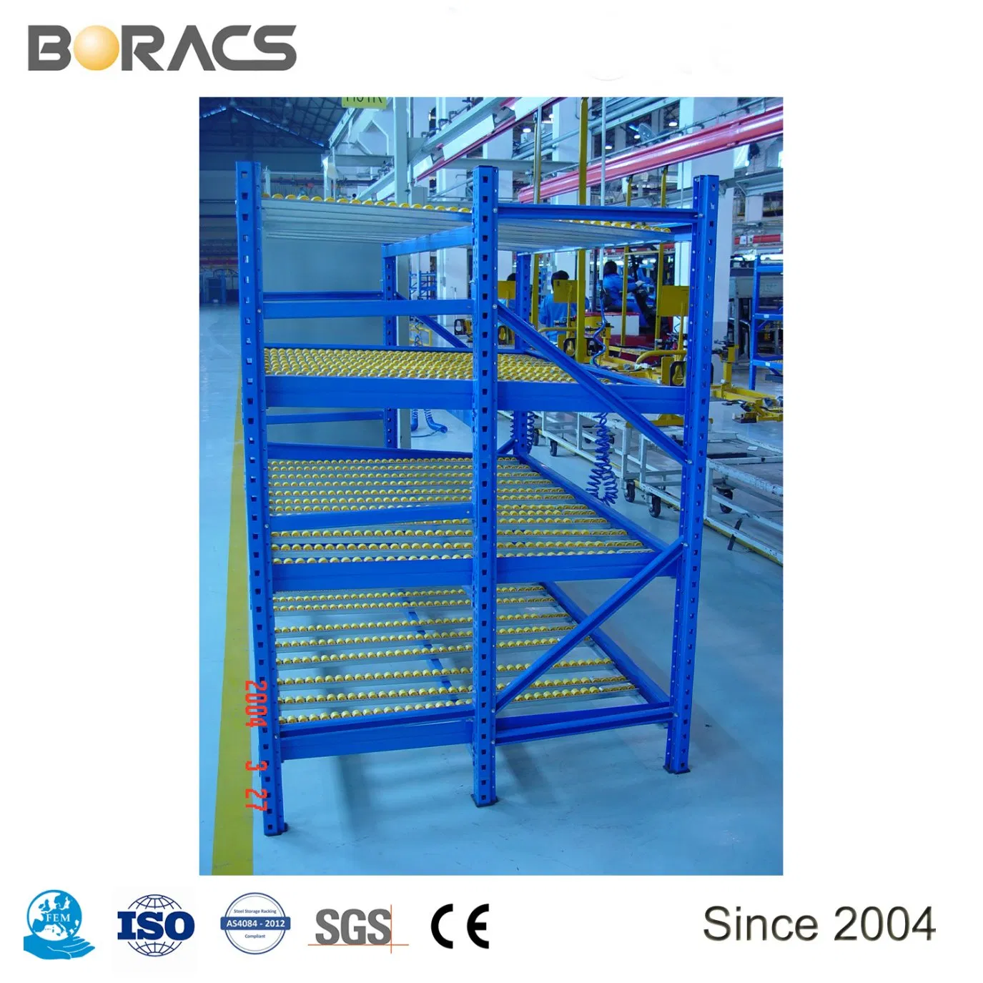 Metal Steel Gravity Carton Flow Racking with Wheels, Selective Warehouse Roller Racking System
