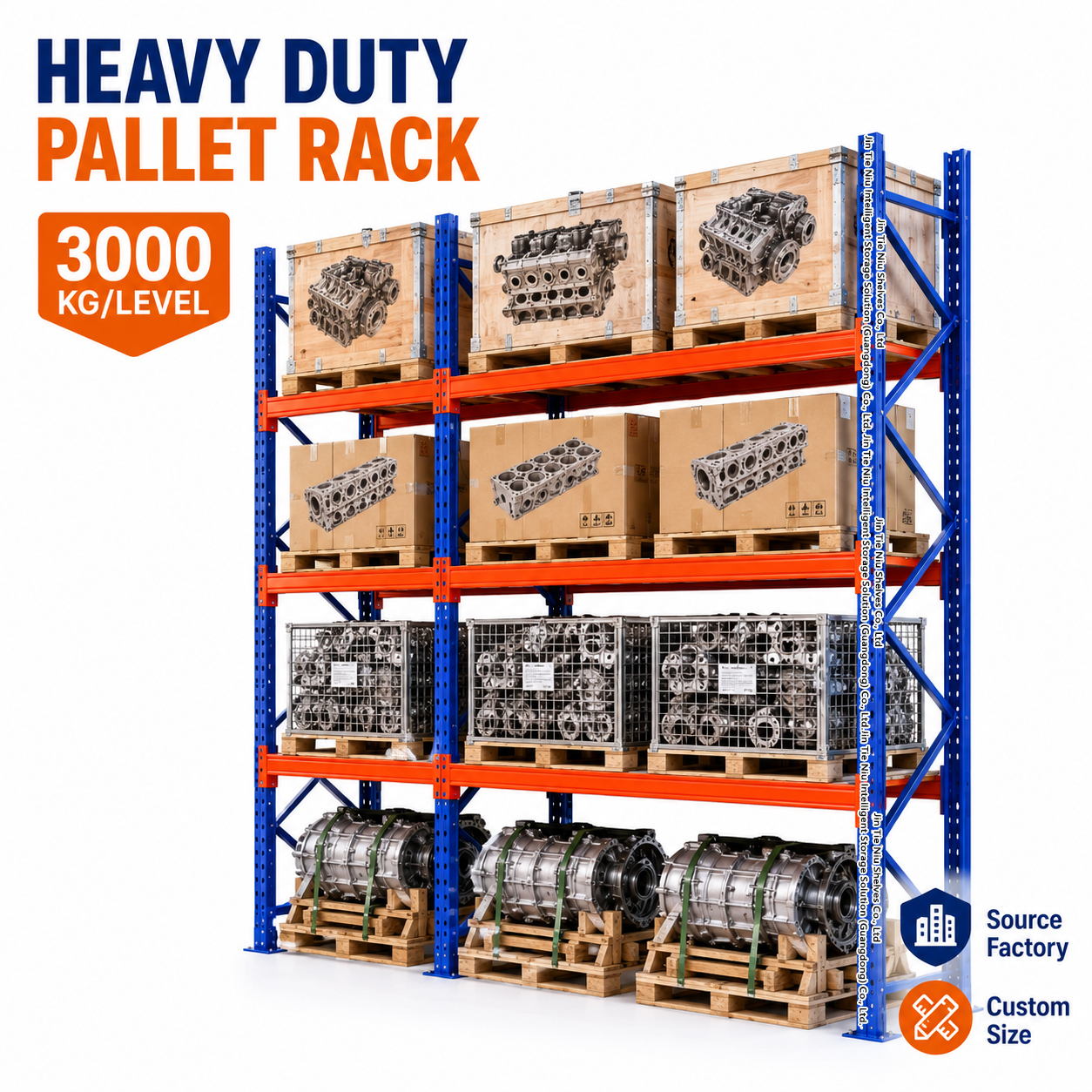 3 Pallet Levels Heavy Duty Steel Warehouse Rack Selective Pallet Racking System 3000KG