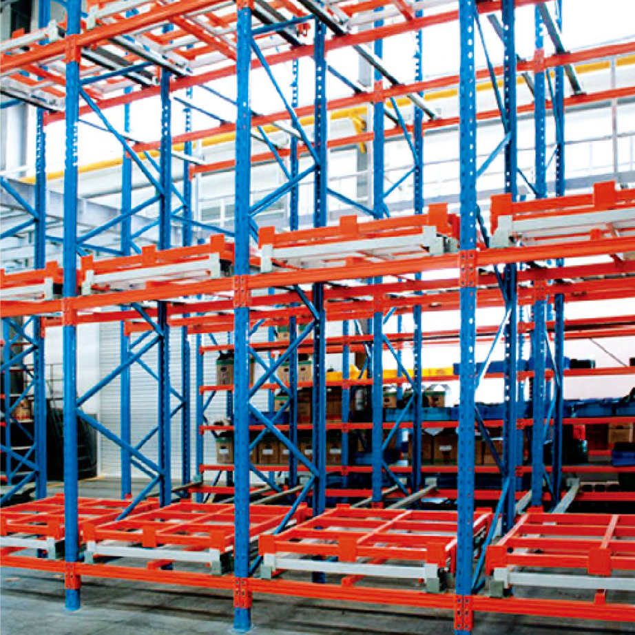 Reinforced Steel 5 Layer Push Back Pallet Racking Heavy Duty Efficient Goods Picking Warehouse Storage Shelving