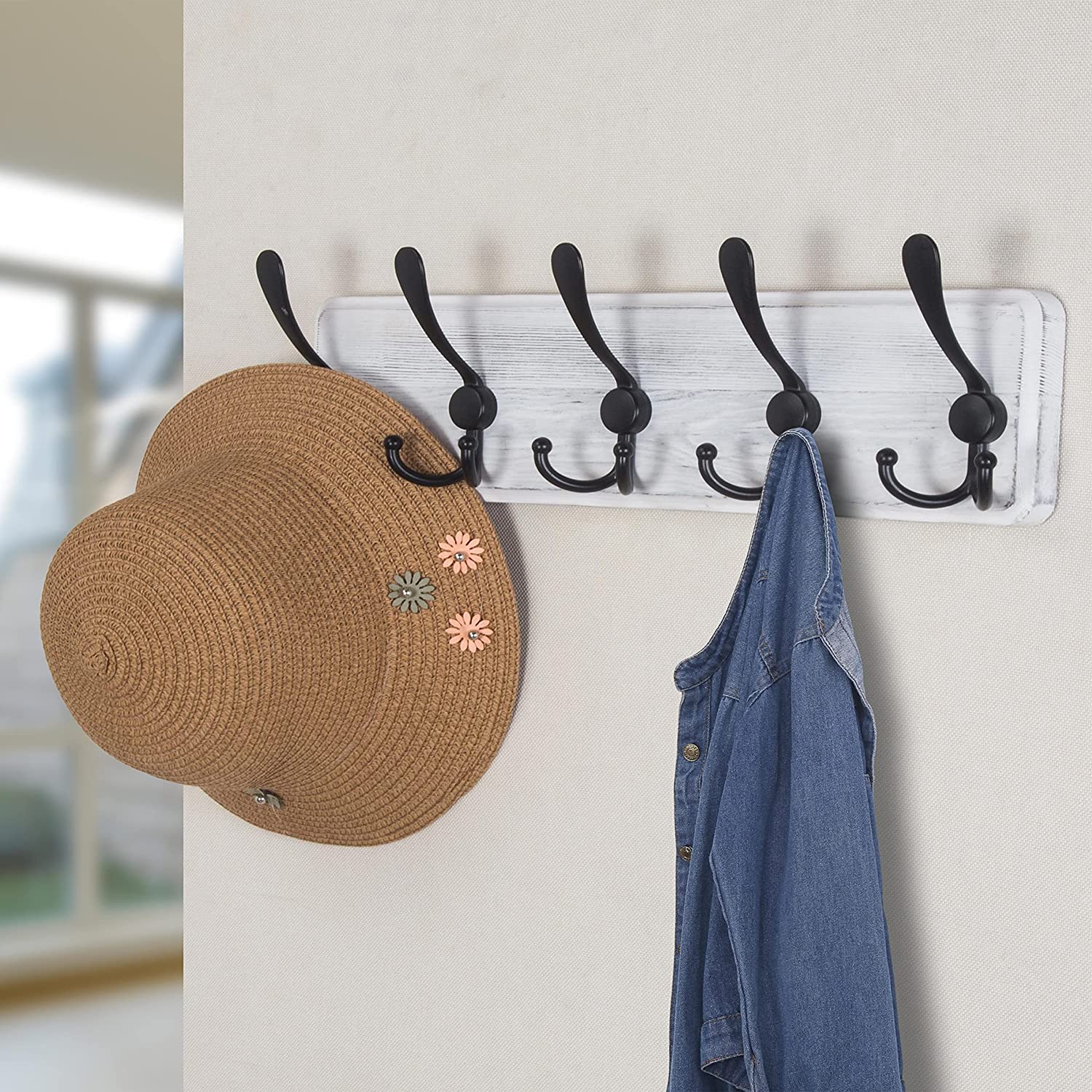 Sustainable Heavy Duty Wooden Classic Multifunctional Wall Mounted Coat Rack with Hooks for Home Storage Living Room Decoration