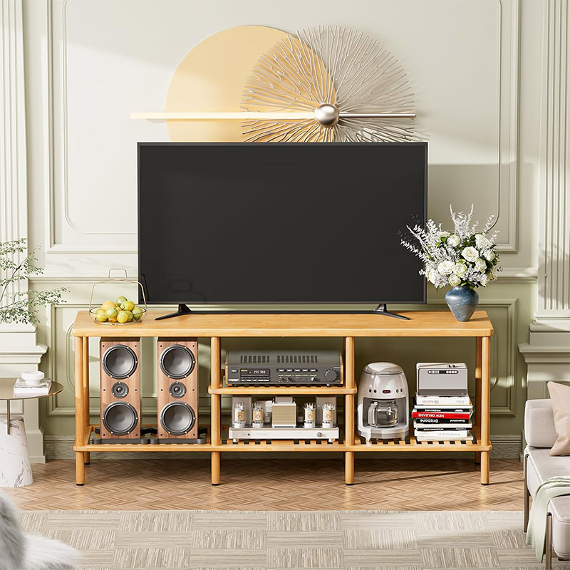 Modern Adjustable Bamboo TV Stand Table for Apartment Living Room Bedroom