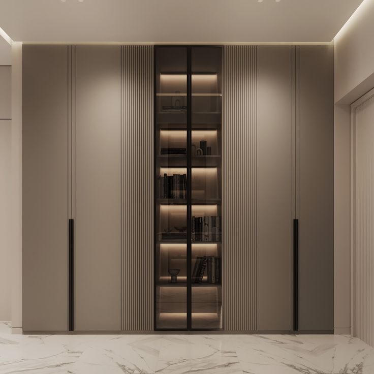 Modern Minimalist Wardrobe Closet with Glass Door &amp; LED Lighting for Bedroom Furniture