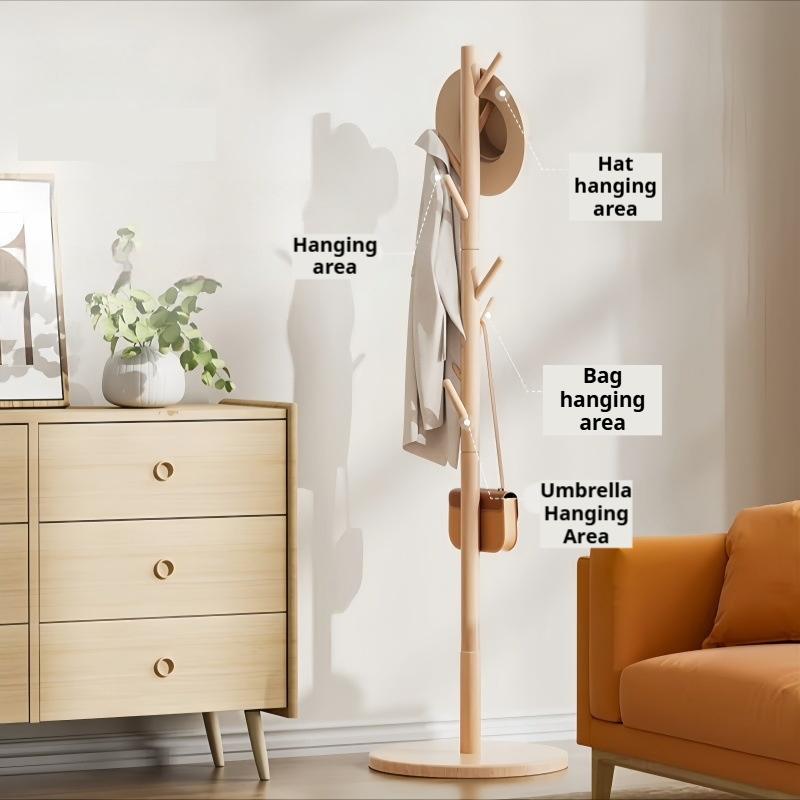 Stylish Tree-Shaped Solid Wood Coat Rack for Hotels Floor-Standing Clothes Hanger with Excellent Storage Functionality