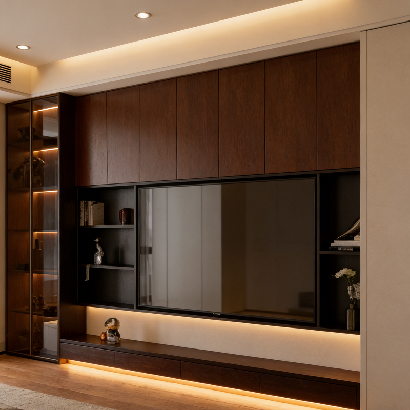 Minimalist Long TV Cabinet Wooden Media Console Full-Length Living Room Entertainment Storage Unit