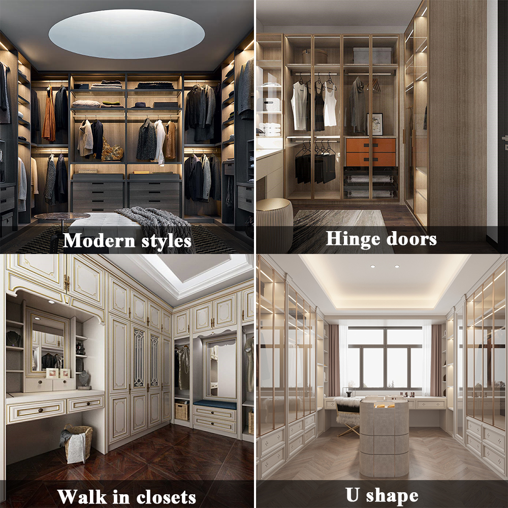 Modern Customized Solid Wood Bedroom Wardrobe With Sliding Glass Doors Luxury Walk-in Closet For Living Room