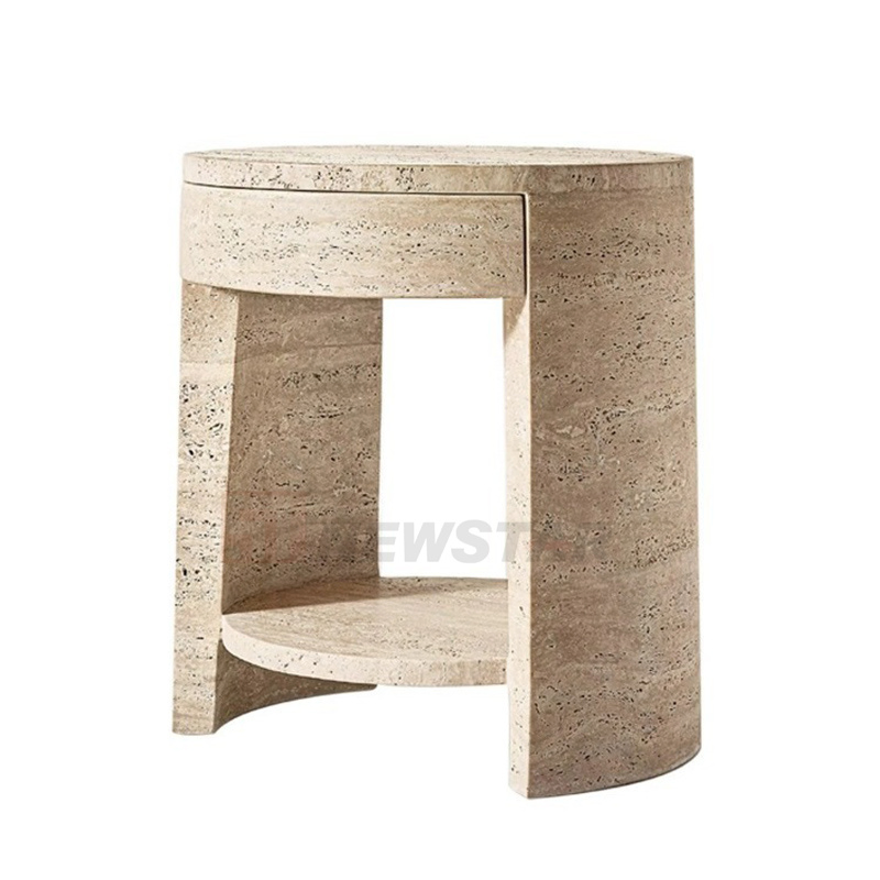 Bedroom Marble Furniture Custom Travertine Bed Side End Table Bedside Nightstand with Storage Drawer Marble Side Table