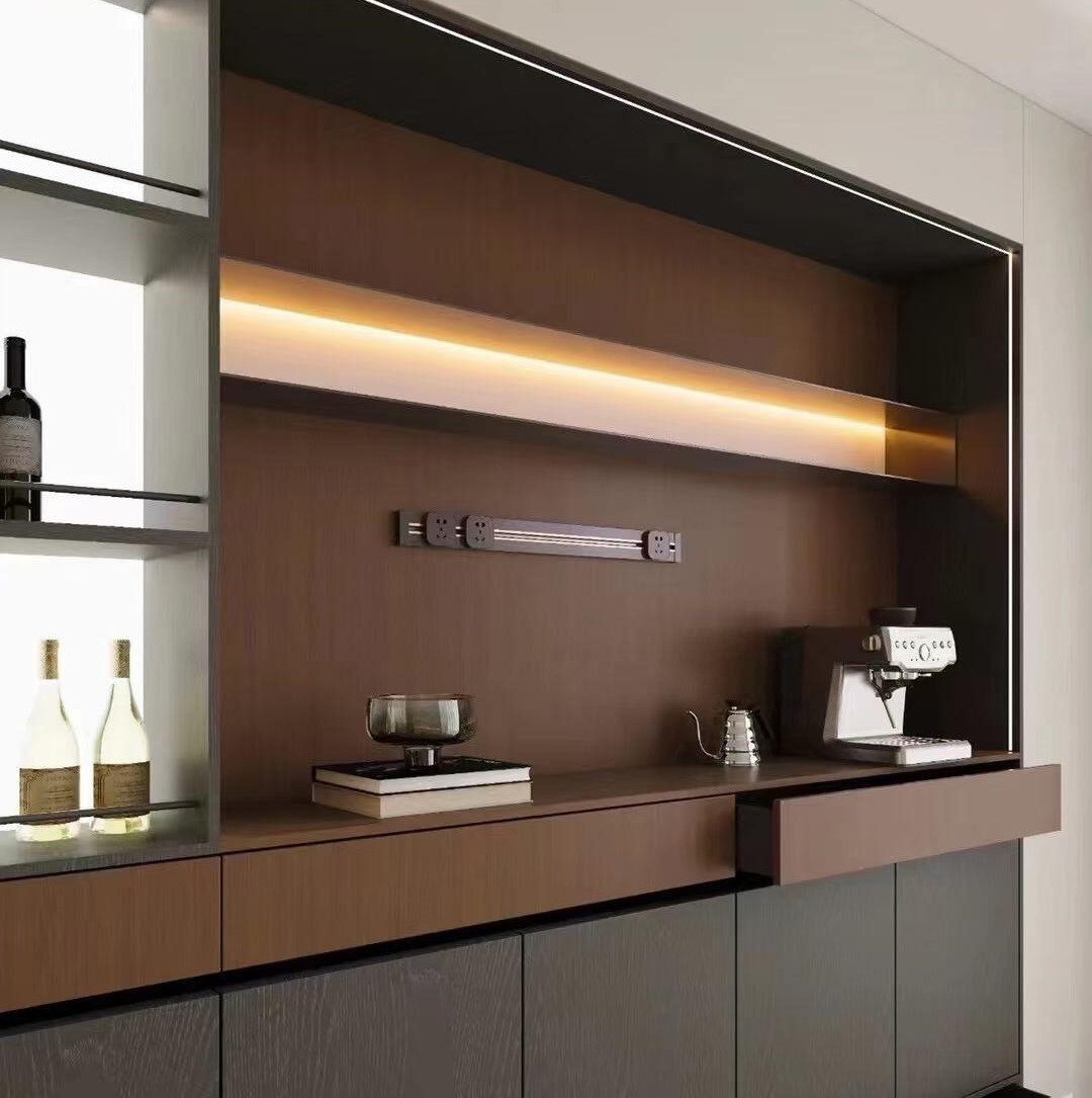 Eco Friendly Stable Bespoke Sideboard Cabinet with Open Shelves for Real Estate High End Sample Room Layout