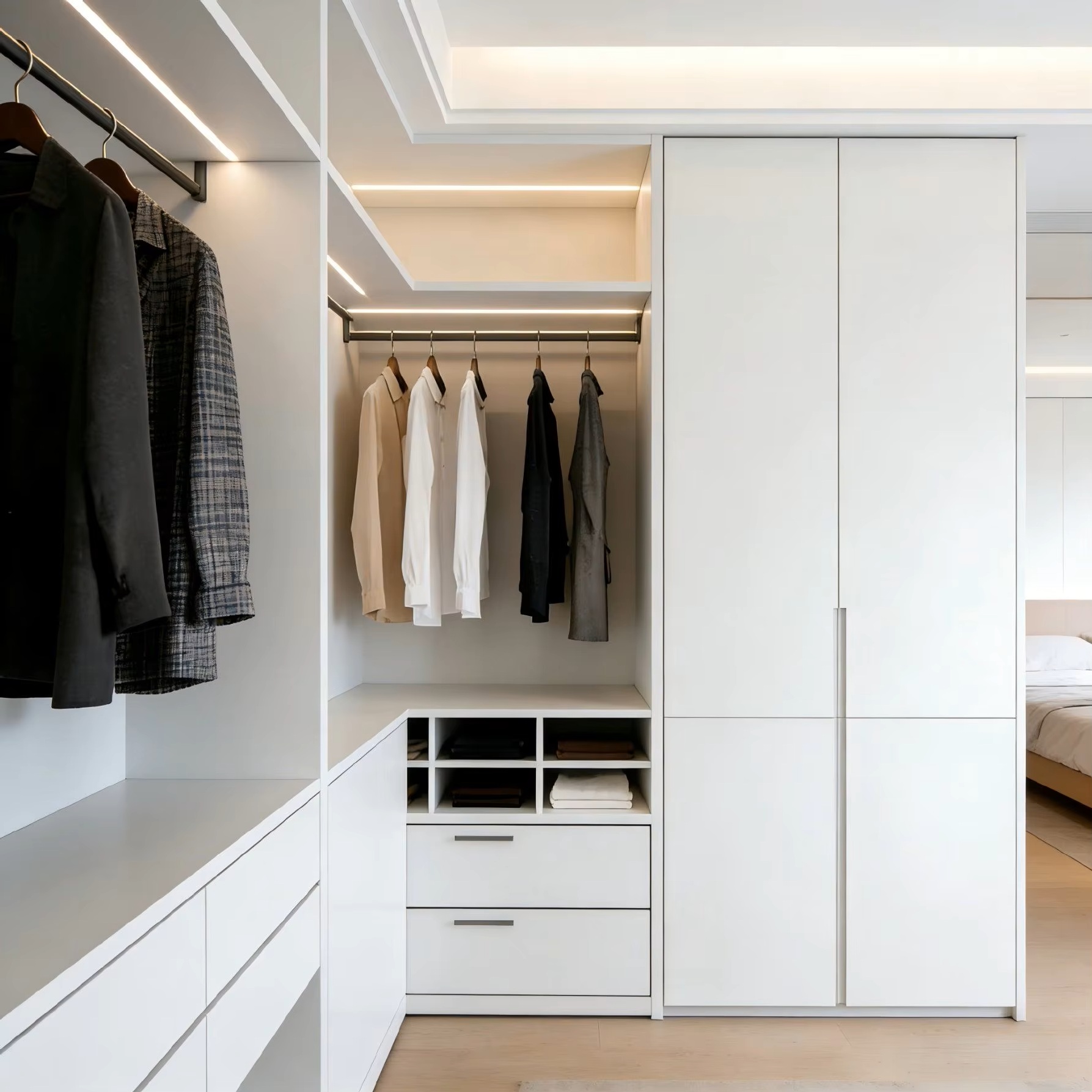 Modern Minimalist Built-in Wardrobe System - Custom Luxury Bedroom Storage - Hotel &amp; Apartment Furniture