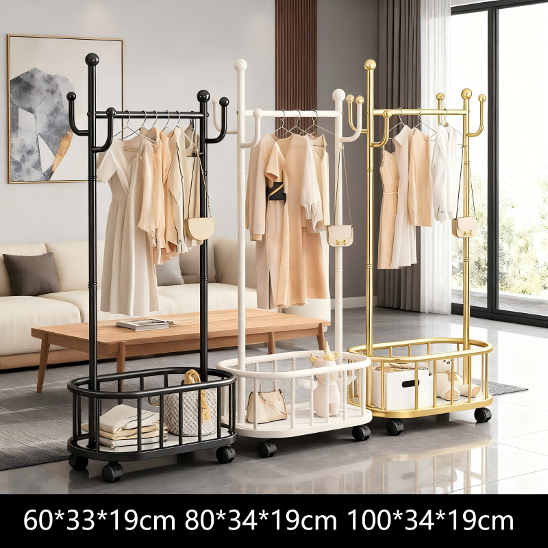 Coat Rack Floor Hanging Gold Luxury Metal Living Room Movable Tree Stand Home Storage Organization Clothes Coat Rack With Wheel