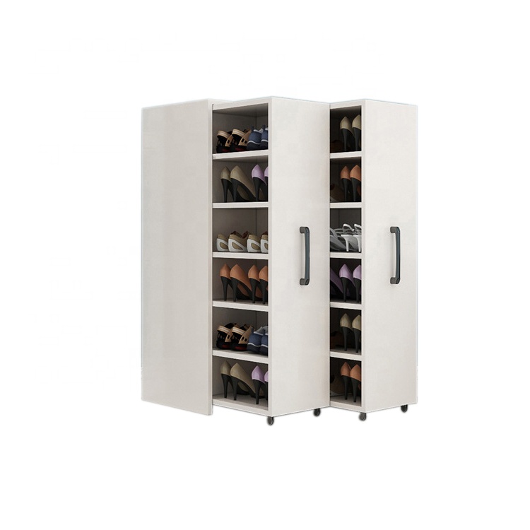 Low Price Specifications Wooden Shelf Sliding Shoe Rack Cabinet Shelves with Wheels Mobile Shoe Storage Shelves