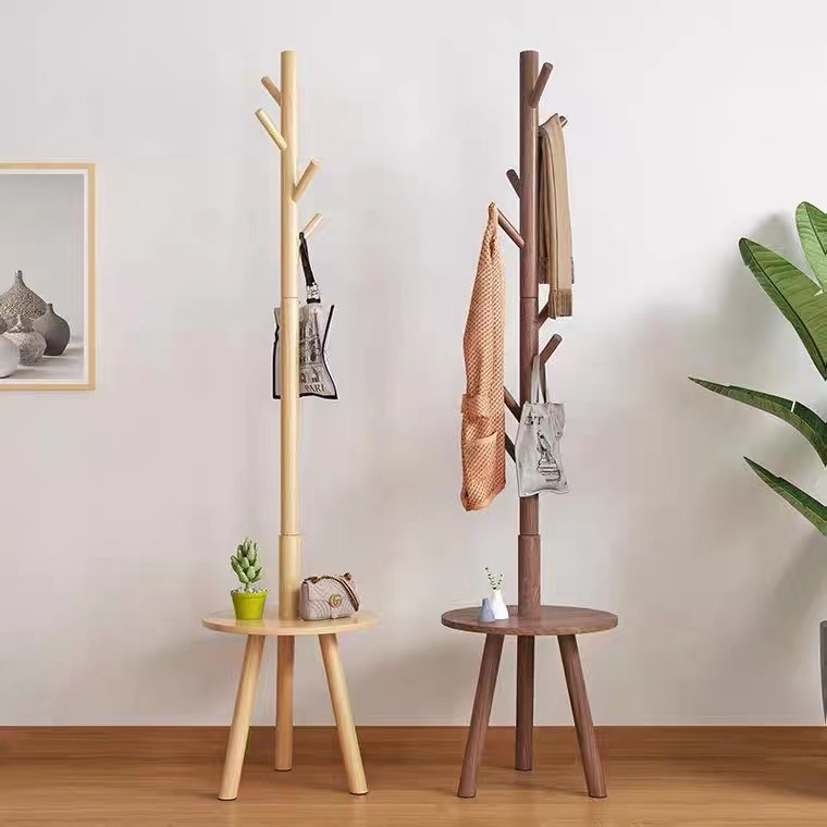 Stylish Tree-Shaped Solid Wood Coat Rack for Hotels Floor-Standing Clothes Hanger with Excellent Storage Functionality
