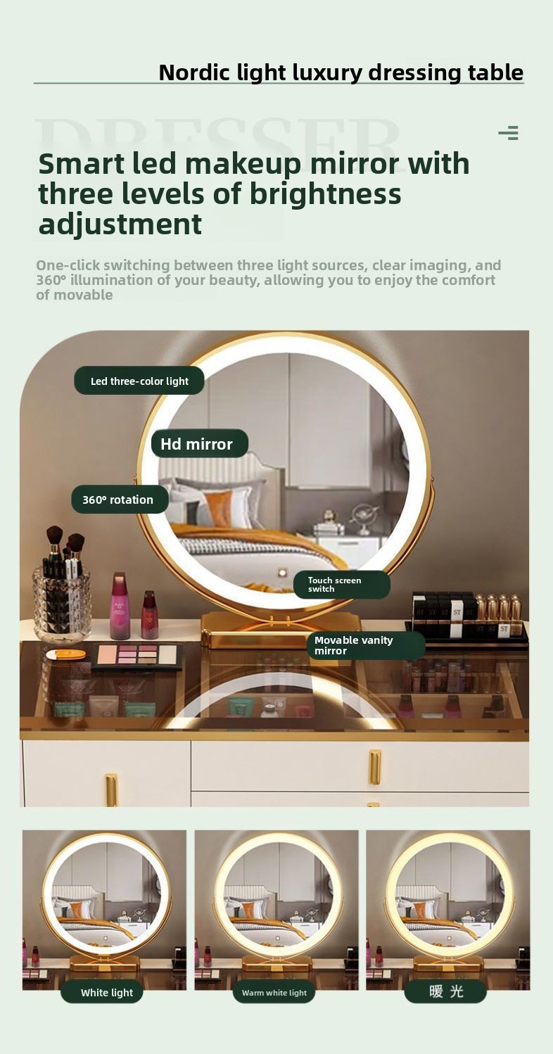 Wholesale Smart Luxury Nordic Bedroom Dressing Table With Wireless Charging Smart Mirror &amp; Multifunctional Wood Makeup Table