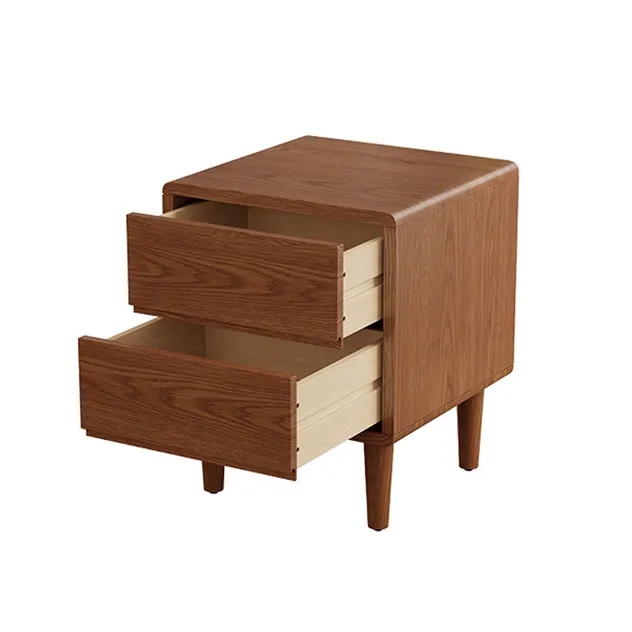 Medieval-Style Modern Walnut Bedside Table with Storage Shelves