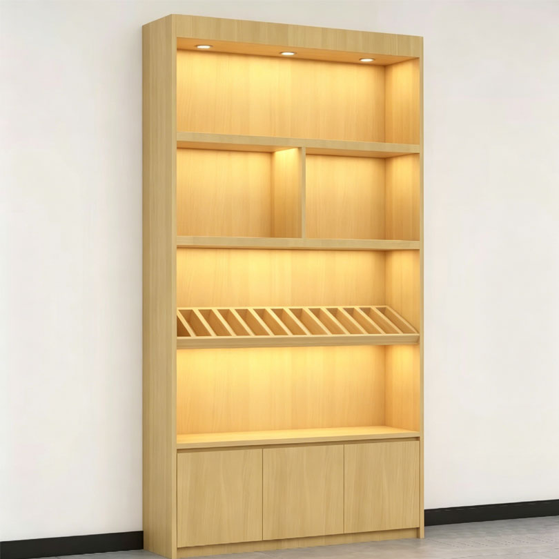 Customized Wine Tea Spirit Collection Wooden Wall-Mounted Wine Rack LED Lighting Sturdy Construction Eco-Friendly Waterproof